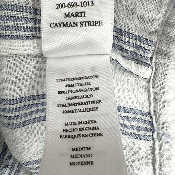Rails Marti Cayman Stripe Blue White Button up Striped Long Sleeve Blouse Medium - Picture 6 of 8